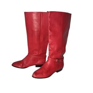1990's Vintage Miss Capezio Red Leather Knee High Boots 8 M .Made in Brazil.